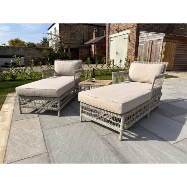 Featuring adjustable reclining sun loungers with deep-filled cushions, this set provides the ultimate comfort and flexibility for soaking up the sun. Its sleek and timeless design ensures a perfect fit for modern, classic, or contemporary outdoor spaces.