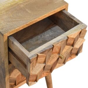 Mini Cube Carved 2-Drawer Bedside Table – Stylish & Functional Wooden Nightstand - Image 2