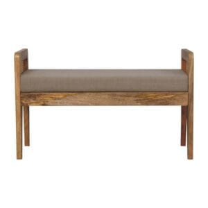 Mud Linen Rattan Bench – Solid Mango Wood with Linen Cushion & Rattan Detail