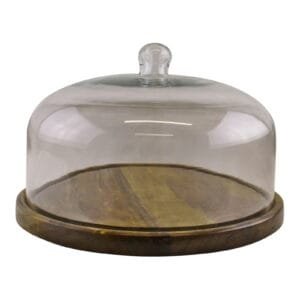 Mango Wood Cake Stand with Glass Dome – Elegant Country Cottage Cake Display - Image 2
