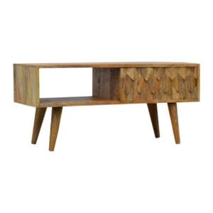 Pineapple Carved Media Unit with Sliding Door – Stylish & Functional TV Stand - Image 2