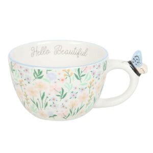 Hello Beautiful Ditsy Floral Print Mug with Butterfly - Image 2