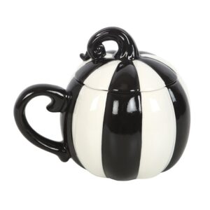 Black and White Striped Pumpkin Lidded Mug - Image 2