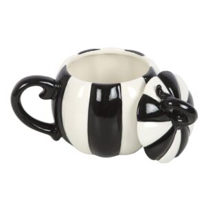 Black and White Striped Pumpkin Lidded Mug - Image 3