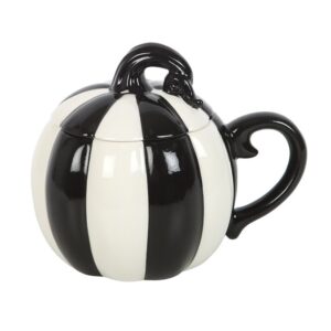 Black and White Striped Pumpkin Lidded Mug - Image 5
