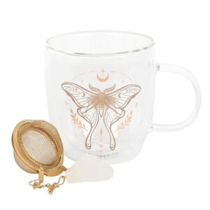 Luna Moth Double Walled Glass Mug with Crystal Tea Infuser - Image 3