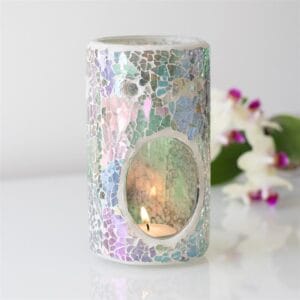 Pillar Light Blue Iridescent Crackle Oil Burner and Wax Warmer - Image 4