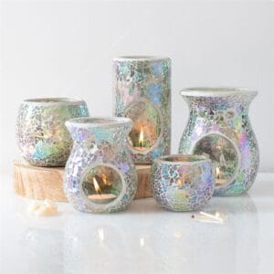 Pillar Light Blue Iridescent Crackle Oil Burner and Wax Warmer - Image 5