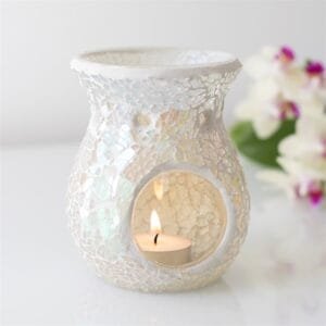 Small White Iridescent Crackle Oil Burner - Image 4