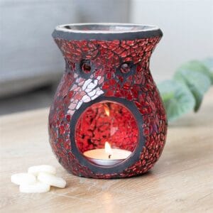 Small Red Crackle Glass Oil Burner and Wax Warmer - Image 4
