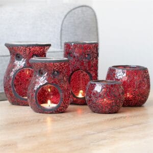 Small Red Crackle Glass Oil Burner and Wax Warmer - Image 5