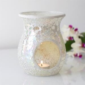 Large White Iridescent Crackle Oil Burner - Image 4