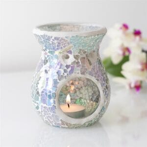 Small Light Blue Iridescent Crackle Oil Burner and Wax Warmer - Image 4