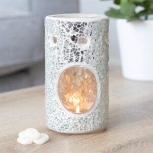 Silver Pillar Crackle Glass Oil Burner and Wax Warmer - Image 4