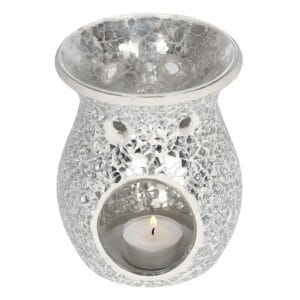 Large Silver Crackle Oil Burner and Wax Warmer - Image 2