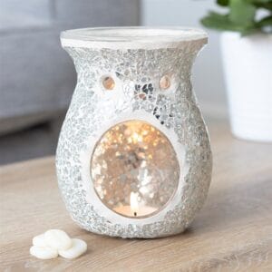 Large Silver Crackle Oil Burner and Wax Warmer - Image 4