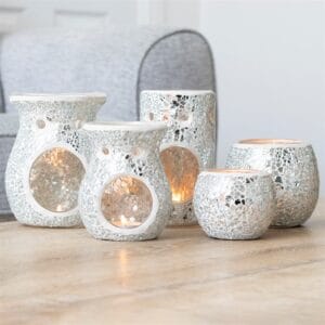 Large Silver Crackle Oil Burner and Wax Warmer - Image 5