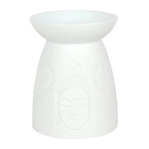 White Ceramic Buddha Face Oil Burner and Wax Warmer - Image 2