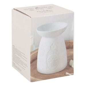 White Ceramic Buddha Face Oil Burner and Wax Warmer - Image 5