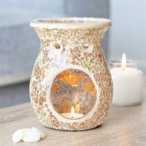 Large Gold Crackle Glass Oil Burner and Wax Warmer - Image 4
