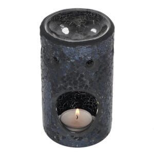 Black Crackle Glass Pillar Oil Burner and Wax Warmer - Image 2