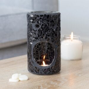 Black Crackle Glass Pillar Oil Burner and Wax Warmer - Image 4