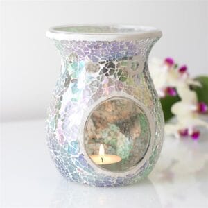 Large Light Blue Iridescent Crackle Oil Burner and Wax Warmer - Image 4