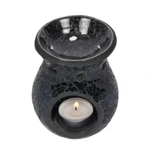 Small Black Crackle Glass Oil Burner and Wax Warmer - Image 2
