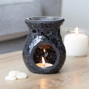 Small Black Crackle Glass Oil Burner and Wax Warmer - Image 4
