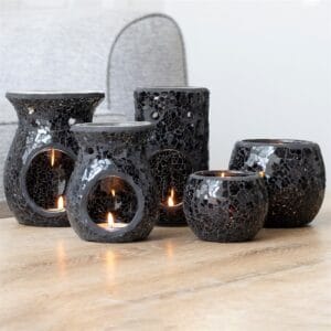 Small Black Crackle Glass Oil Burner and Wax Warmer - Image 5