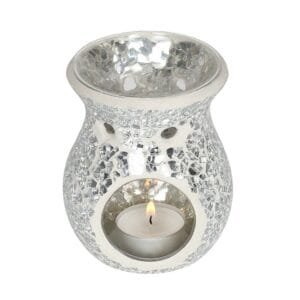 Small Silver Crackle Glass Oil Burner - Image 2