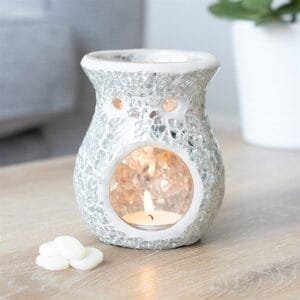 Small Silver Crackle Glass Oil Burner - Image 4