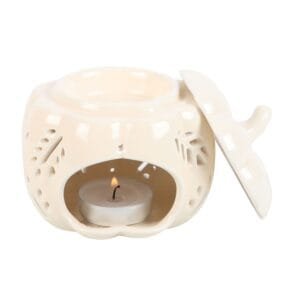 Off White Autumn Leaves Pumpkin Oil Burner - Image 4