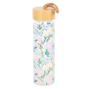 Ditsy Floral Print Glass and Bamboo Water Bottle - Image 2