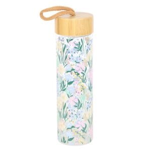 Ditsy Floral Print Glass and Bamboo Water Bottle - Image 4