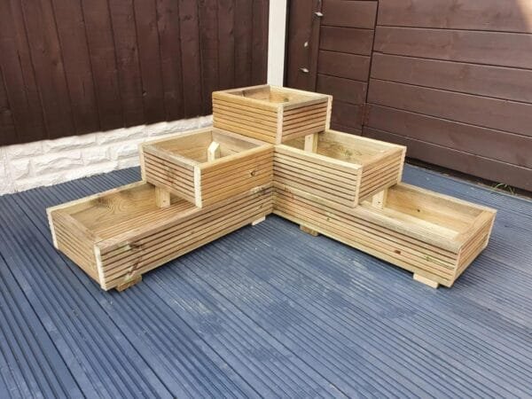 Tiered L Shape Wooden Corner Planter