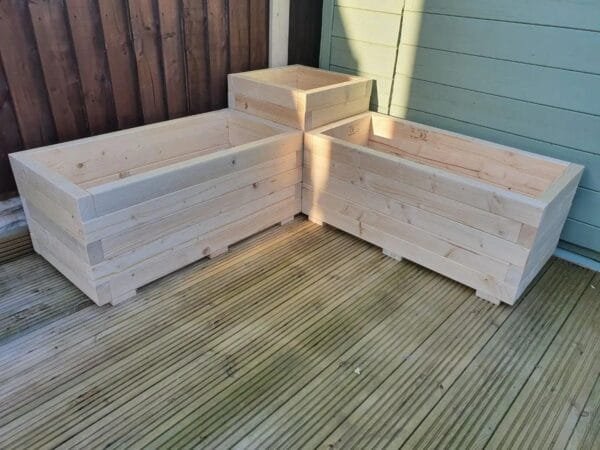 Large Wooden Corner Planter Set