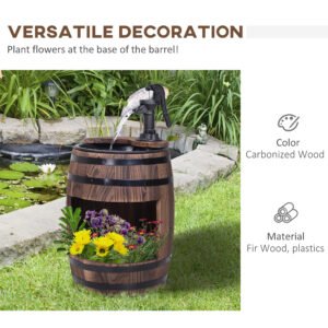 Wood Barrel Garden Water Fountain