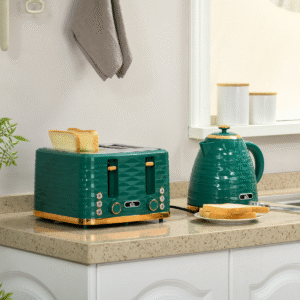 HOMCOM 1.7L Rapid Boil Kettle & 4 Slice Toaster Set | Green Stylish Design - Image 2