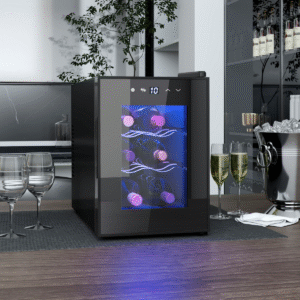 HOMCOM Mini Beer and Wine Fridge | 6 Bottle Glass Door Cooler with Touch Screen - Image 2