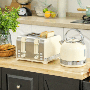 HOMCOM 1.7L 3000W Cream Kettle & 2-Slice Toaster Set | Fast Boil Electric Kettle - Image 2