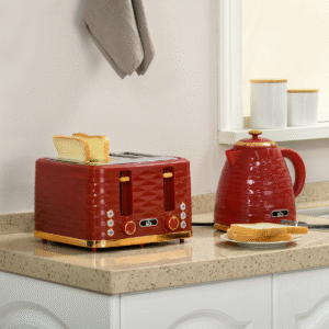 HOMCOM Red Retro Kettle & Toaster Set | 1.7L Electric Kettle & 4-Slice Toaster - Image 2