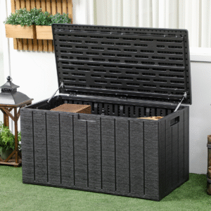 Outsunny 335L Rolling Outdoor Garden Storage Box | Black Plastic Container - Image 2