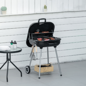 Outsunny BBQ Charcoal Smoker Grill Trolley with Wheels & Utensils | Outdoor Cooking - Image 3