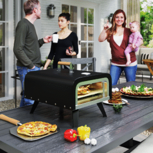 Outsunny Outdoor Tabletop Gas Pizza Oven with 12" Pizza Stone & Peel, Black - Image 3