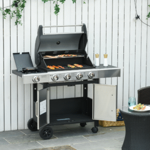 Gas Barbecue Grill 4+1 Burner BBQ Trolley Rack 128x50x113cm Stainless Steel - Image 2