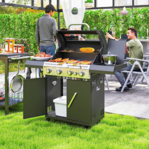 Outsunny 4+1 Burner Gas BBQ Grill with Clear View Lid, Thermometer, Black - Image 3