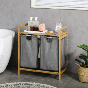 Bamboo Laundry Basket with Shelf & Pull-Out Bags | HOMCOM Eco Storage - Image 2