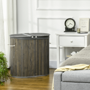 100L Bamboo Laundry Basket with 2 Compartments – Grey | HOMCOM Sustainable & Stylish - Image 2