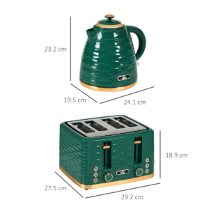 HOMCOM 1.7L Rapid Boil Kettle & 4 Slice Toaster Set | Green Stylish Design - Image 3